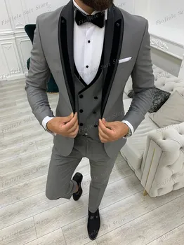 Yeni Erkek Takım Elbise Damat Sağdıç Düğün Parti Iş Resmi Smokin 3 Parça Set Ceket Yelek Pantolon D24