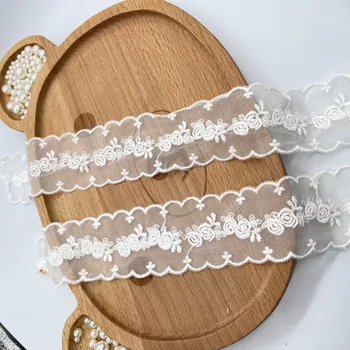 4CM Genişliğinde Beyaz Nakış Çiçek Net Tül Dantel Trim düğün elbisesi Aplike Saçak Afrika Dikiş Gipür Dantel Kumaş İsviçre