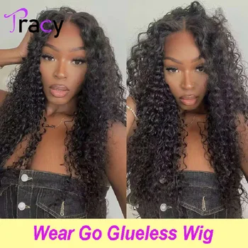 Tracy Saç 6x4 HD Dantel Tutkalsız peruk insan saçı Hazır Giyim ve Gitmek Ön Kesim Peruk Kinky Kıvırcık Saç Kadınlar için Ön Koparıp Peruk
