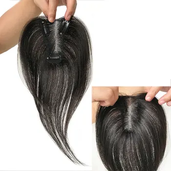 100 % İnsan Saçı Toppers Kadınlar için 10 inç Klipler İnsan Saçı Patlama Saçak Saç Parçaları 7x10cm 25cm Doğal Görünümlü