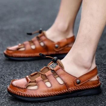 Erkek Sandalet Rahat Erkek Yaz Ayakkabı Deri Sandalet Büyük Boy 38-48 Yumuşak Sandalet Erkekler Roma rahat erkek ayakkabısı Ayakkabı