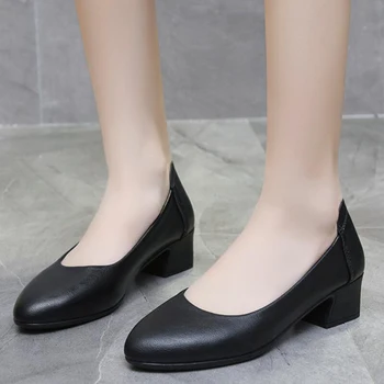 Slip-on Ofis OL Giyim Ayakkabı Kadın Yumuşak Tabanlar Kare Topuk Zarif Platform Beyaz Loafer'lar deri ayakkabı Yeni Zapatillas Mujer