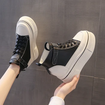 Moda Dantel-up kadın Yüksek Topuklu 2023 Sonbahar ve Kış Yuvarlak Ayak Platformu Taban Sneakers bayan ayakkabıları