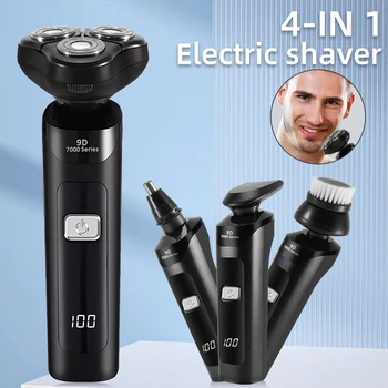 3D 4 in 1 Elektrikli Tıraş Makinesi Erkekler İçin Çok Fonksiyonlu Elektrikli Tıraş Makinesi Jilet USB Araç Şarj Edilebilir Tüm Vücut Yıkanabilir Traş Makineleri