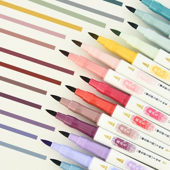 4 adet / takım Retro Renk Sanat işaretleme kalemleri Çift taraflı Handdrawn Kalem Yazma Öğrenci Hattı cetvel kalemi Çizim Yazı Boya