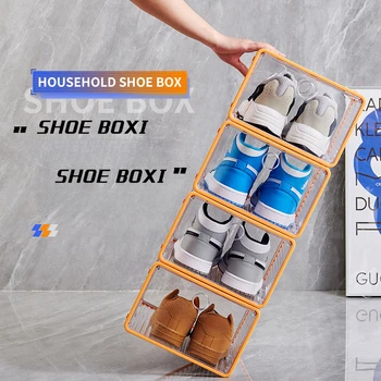 Akrilik Şeffaf Plastik Ayakkabı Kutusu Ayakkabı Süperpozisyon Depolama Ekran Kutusu Katlanır Manyetik Yan Açık Ayakkabı Rafı Ayakkabı Dolabı
