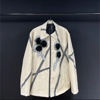 【custom】Sonbahar ve kış yeni ceket ceket erkek bej beyaz pu eşleşen renk ceket rahat erkek yaka gevşek erkek ceket