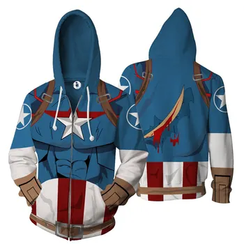 Kaptan Amerika Cosplay Erkekler fermuarlı kapüşonlu kıyafet Ceket Sonbahar Kış Kadın Kazak 2024 Yeni Süper Kahraman Çocuk Giyim Mont Tops