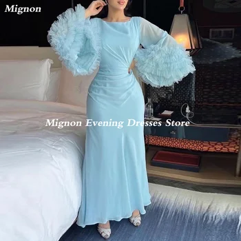 Mignon Mermaid Şifon Balo elbisesi derin yuvarlak yaka Akşam Ayak Bileği Uzunlukta Fırfır Resmi Zarif Parti Elbiseler Kadınlar için 2023