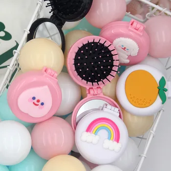 Ins Koreli Kızların Kalp Taşınabilir Tarak Taşınabilir Hyun Zarif Çiçek hava yastığı Tarak makyaj masası aynası Katlanır Tarak