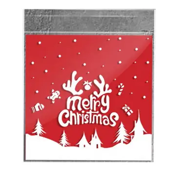 Noel Selofan ikram çantaları 100 adet Noel Temalı Desen Şeker Torbaları Merry Christmas Desen atıştırmalık paketi Noel
