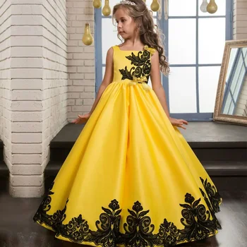 4-15 Yıl Zarif Nakış Kız Uzun Gece Elbisesi Bebek Kız Düğün Parti Elbise çocuk Prenses Kostüm Genç Kız İçin