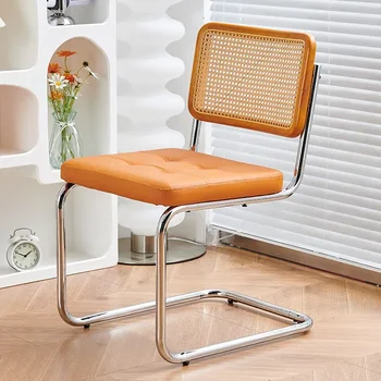 İskandinav Rattan yemek sandalyeleri Vintage Tasarım Metal Kolsuz yemek sandalyeleri Oturma Odası Arka Minimalist Sillas Para Comedor Mobilya
