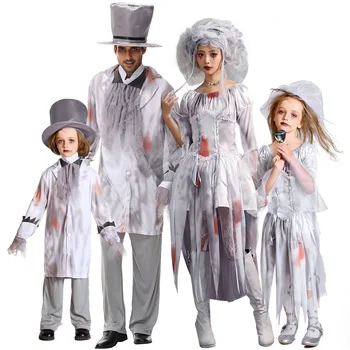 Purim Cadılar Bayramı parti giysileri Aile Korkunç Zombi Vampir Hayalet Gelin Kostüm Yetişkin Çocuklar için Vampir Cosplay süslü elbise Up