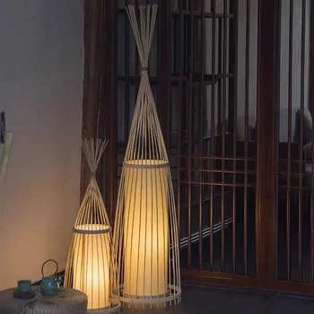 Zemin lambaları oturma odası için Modern E27 El Dokuma Bambu Lamba Eski Japon Yatak Odası Loft kısılabilir standart ışıklar