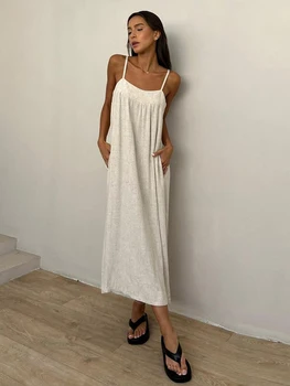 Marthaqiqi Moda Bayanlar Pijama Seksi Spagetti Kayışı Gecelikler Backless Kıyafeti Ayak Bileği Uzunlukta Elbise Kadın Ev Giysileri