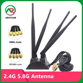 SMA RP SMA 4 * 4 ADET Kablo 2.4 G 5.8 G Çift Bant Yüksek Kazanç 12dbi Omni Harici WiFi Anten Yönlendirici Ağ Anten Yönlendirici