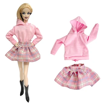 NK Resmi 2 Adet prenses bebek okul aksesuarı elbise pembe Üst daha sevimli görünüyor + damalı etek büyüleyici barbie bebek Oyuncak