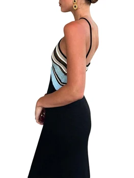 Kadın zarif çizgili kolsuz Bodycon elbise kontrast renk ile yaz partileri ve kokteyl etkinlikleri için mükemmel Backless