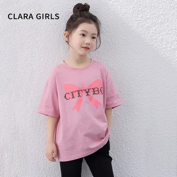Kız T-shirt Çocuk Gevşek Kısa Kollu 2024 Bahar Yeni Kız Moda Yaratıcı Baskılı Pamuklu Rahat Basit Kız gömlek Üst