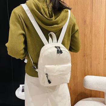 Moda Kadın Düz Renk Sırt Çantası Kadın Rahat Naylon Sırt Çantası Tiki Tarzı Okul Seyahat Mini Sırt Çantaları