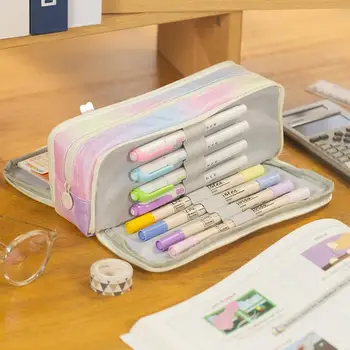 Degrade renkli kurşun kalem Çantası Üç katmanlı Degrade Renk Kalem Çantası Kapasiteli Taşınabilir Fermuarlı Kese Kızlar Öğrenciler için Ideal Okul
