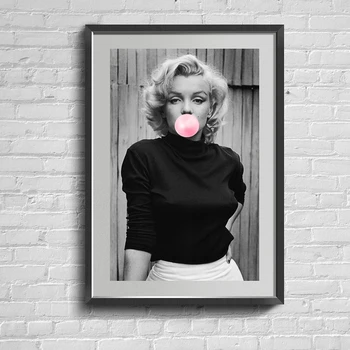 Marilyn Monroe Kabarcık Sakız duvar sanatı Tuval Siyah ve Beyaz Moda Posterler ve Baskılar Boyama İskandinav modern ev dekorasyonu