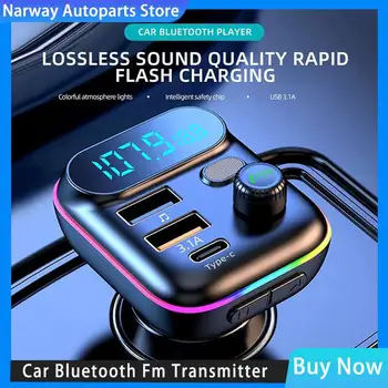Araba Bluetooth 5.0 FM Verici Çift USB QC3. 0 PD Tipi C araba şarjı ortam ışığı Handsfree Mp3 Müzik Çalar Destek TF Kart