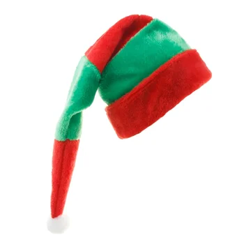 Uzatılmış Kırmızı ve Yeşil Çizgili Peluş Noel Şapka Tatil Dekorasyon Elf Palyaço Kavisli Şapka Parti Noel Baba Şapkası