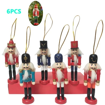 6 ADET Noel Fındıkkıran Asker Bandı Bebek Süsleme Seti Ahşap Zakka Figürleri Ağacı Dekorasyon Mini Festivali Parti Masaüstü
