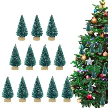12 Adet yaratıcı Minyatür Yılbaşı Ağacı Süsleri Yapay Kar Manzara Mini Çam Ağaçları DIY El Sanatları Dollhouse Dekor
