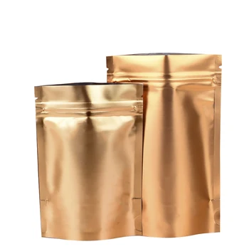 100 ADET / GRUP altın Stand Up alüminyum folyo ambalaj çanta gıda kahve depolama ısı mühür Doypack Mylar kilitli üst çanta