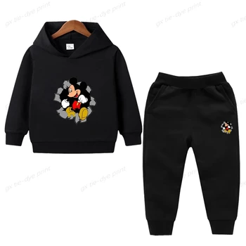 Bahar Sonbahar Mickey Mouse 2 adet setleri Bebek Erkek Kız Elbise Hoodie + Pantolon Çocuk Spor Takım Elbise Minnie Mickey Tişörtü Spor Takım Elbise