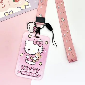 Sanrio Hello Kitty kart tutucu Kız Öğrenci PVC Asılı Boyun kart çantası Karikatür Kuromi Melodi Anti-degaussing Kart Koruyucu Kılıf