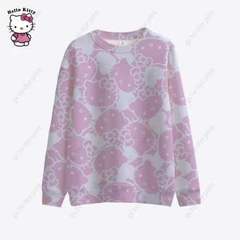 Kadın Tişörtü Casual Uzun kollu Kazak Hello Kitty Kitty Kedi Baskı Gevşek Kazak Kazak Streetwear Hoodies Y2k