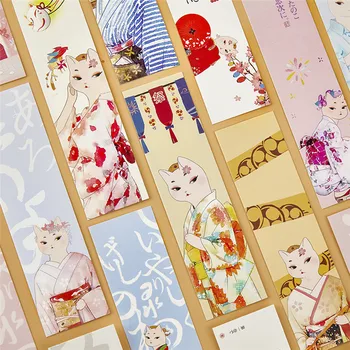 30 Adet / takım Kawaii Japon Tarzı Yer İmi DIY Karikatür Kedi Yer İmleri Kitap Tutucu Mesaj Kartı