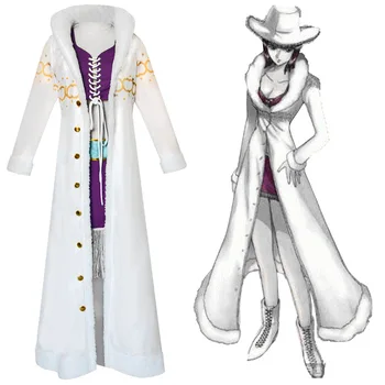 Anime Nico Robin Cosplay Kostüm Bayan * Allsunday Büyük Kürk Yaka Beyaz Pelerin Rüzgarlık Cadılar Bayramı Karnaval Parti Elbise