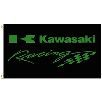 3x5ft Kawasaki Motosiklet Yarış Bayrağı Kapalı Açık Dikişli Goblen İki Pirinç Grommets Afiş Garaj Adam Mağara