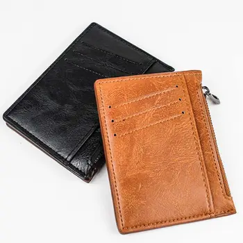 Kahverengi basit PU deri siyah fermuar para çanta cüzdan sikke çanta erkekler kart sahibinin kredi kartı kapağı