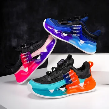 2023 Yaz Çocuk spor ayakkabı Erkek koşu ayakkabıları Yeni Döner Yapış Örgü Nefes spor ayakkabı Açık spor ayakkabı Kız Ayakkabı