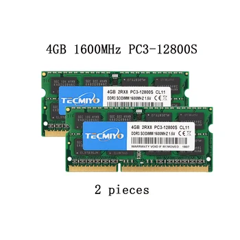 Süper Kalite Tecmiyo 2X4GB DDR3 1600MHz Dizüstü Bilgisayar RAM PC3-12800S 1.5 V SODIMM 204pin ıntel AMD Dizüstü Bilgisayar için ECC Olmayan Bellek-Yeşil