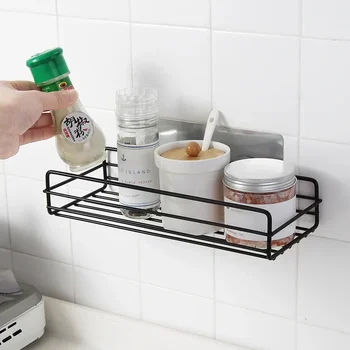 Banyo Raf mutfak düzenleyici Siyah Raflar Köşe Çerçeve Demir Duş Punch-Ücretsiz Monte Caddy Raf Banyo Aksesuarları İçin