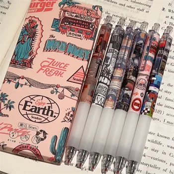 6 adet Kawaii Kalemler Retro Jel Kalem Siyah Mürekkep ST Ucu Yazma Pürüzsüz Okula Dönüş Japon Kırtasiye Estetik Okul Malzemeleri