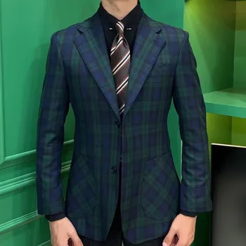 En Kaliteli Sonbahar Erkekler Streetwear Takım Elbise Ceket Yeşil Vintage Tek göğüslü Blazer Hombre İş günlük giysi Blazer Ceket Üniforma