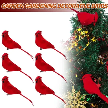 6 adet Yapay Kardinal Kuş Dekor Yaratıcı Noel Süs Kuşlar Bahçe Ev Festivali Parti Dekoratif Malzemeleri