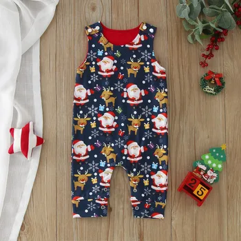 0-18M Noel Yenidoğan Bebek Bebek Kız Erkek Tulum Sevimli Santa Geyik Şeker Baskı Romper Kolsuz Bodysuit Noel Kostümleri 2023