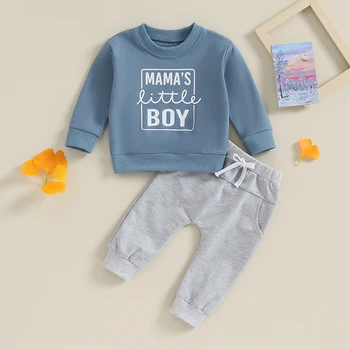 Bebek Erkek Giysileri Yenidoğan Mektup Baskı Yuvarlak Boyun Kazak İpli pantolon seti Bebek Kız Güz Kıyafetler