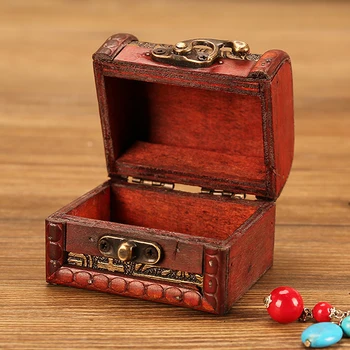 1 ADET Antika Mini Ahşap Hazine Sandığı Saklama Kutusu Takı Organizatör Kutusu Hediye Kutusu