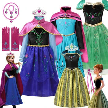 Disney Dondurulmuş Anna Kız Prenses Elbise Çocuk Kostümleri Karnaval Çocuklar için Kar Kraliçesi Kız Doğum Günü Partisi Balo Kıyafetleri Giyinmek