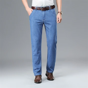Yaz Serin İnce Rahat Yumuşak erkek Şalvar Kot 2023 Yeni Gelenler Erkekler İş Rahat Düz Gevşek Yüksek Bel Kot pantolon